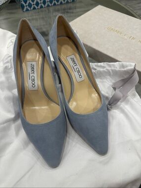 Jimmy Choo Light Blue Suede Pointed-Toe Pumps